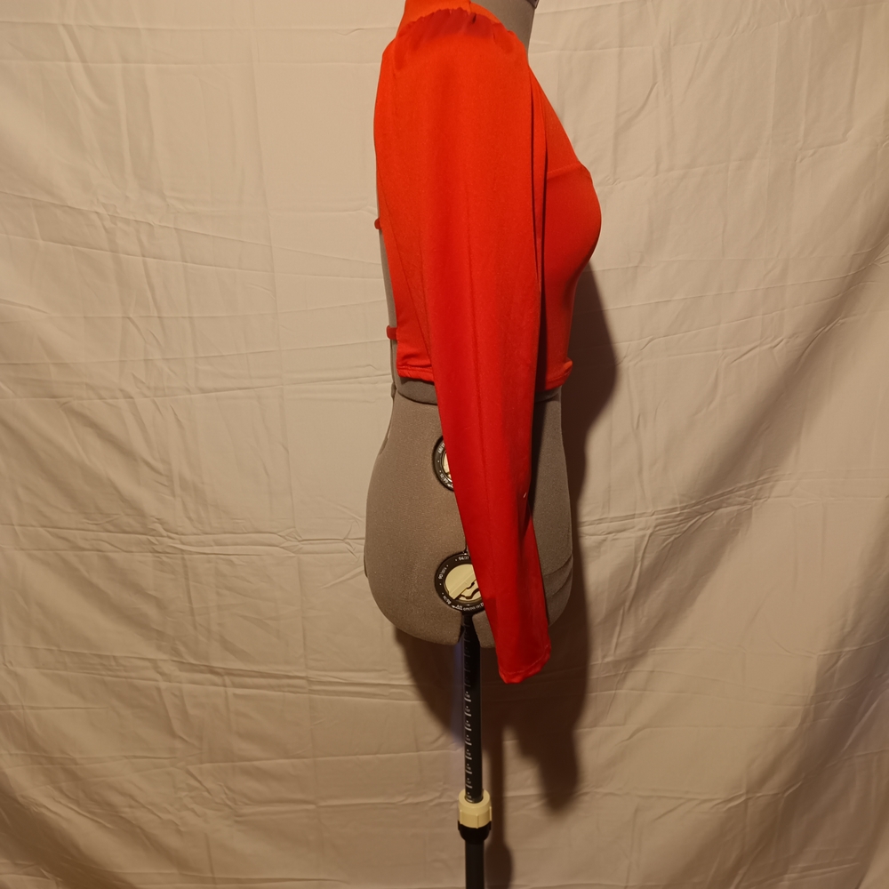 🍋 Vibrant Red Long Sleeve Crop Top Women Small Party Club - Picture 2 of 10